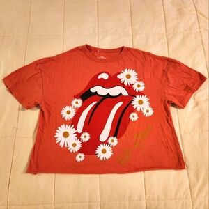The Rolling Stones T-Shirt, Daisy Floral Graphic Cropped Orange Tee Sz Small EUC